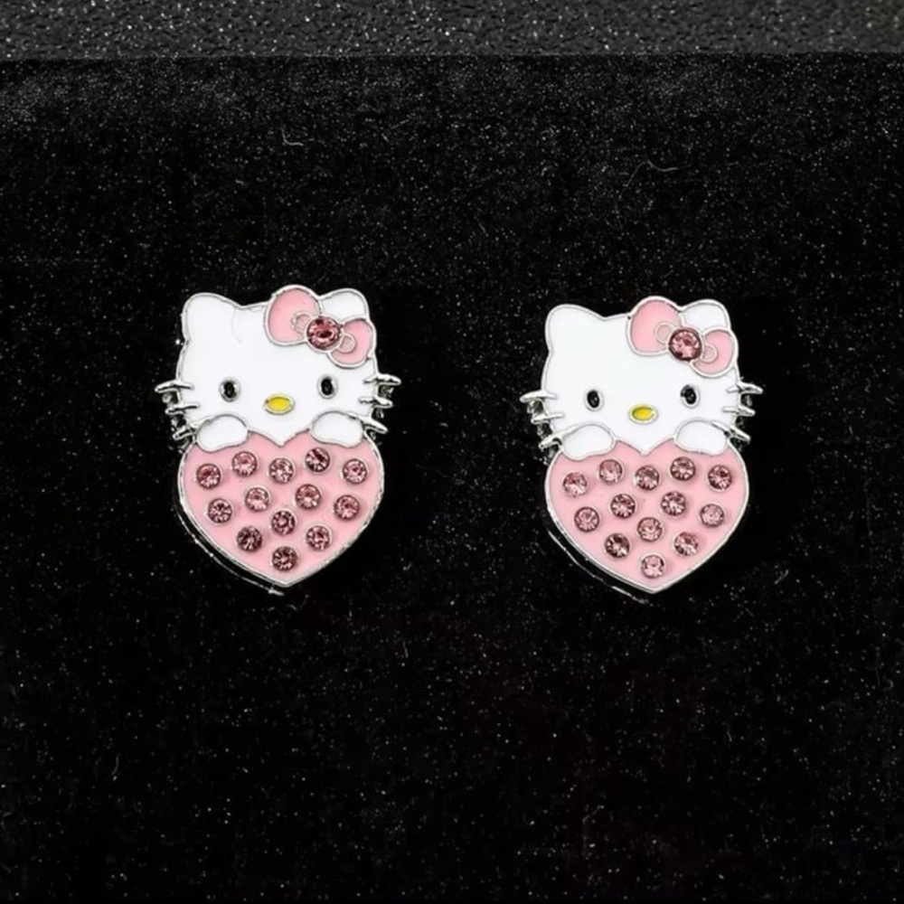 Hello Kitty pink swarovski elements silver plated earrings